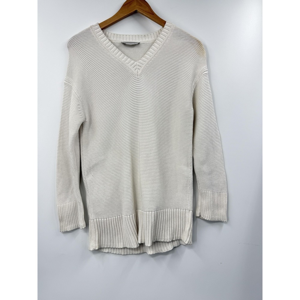 Everlane Sweater Womens XS White 100% Cotton V Neck Tunic Pullover Ribbed Knit